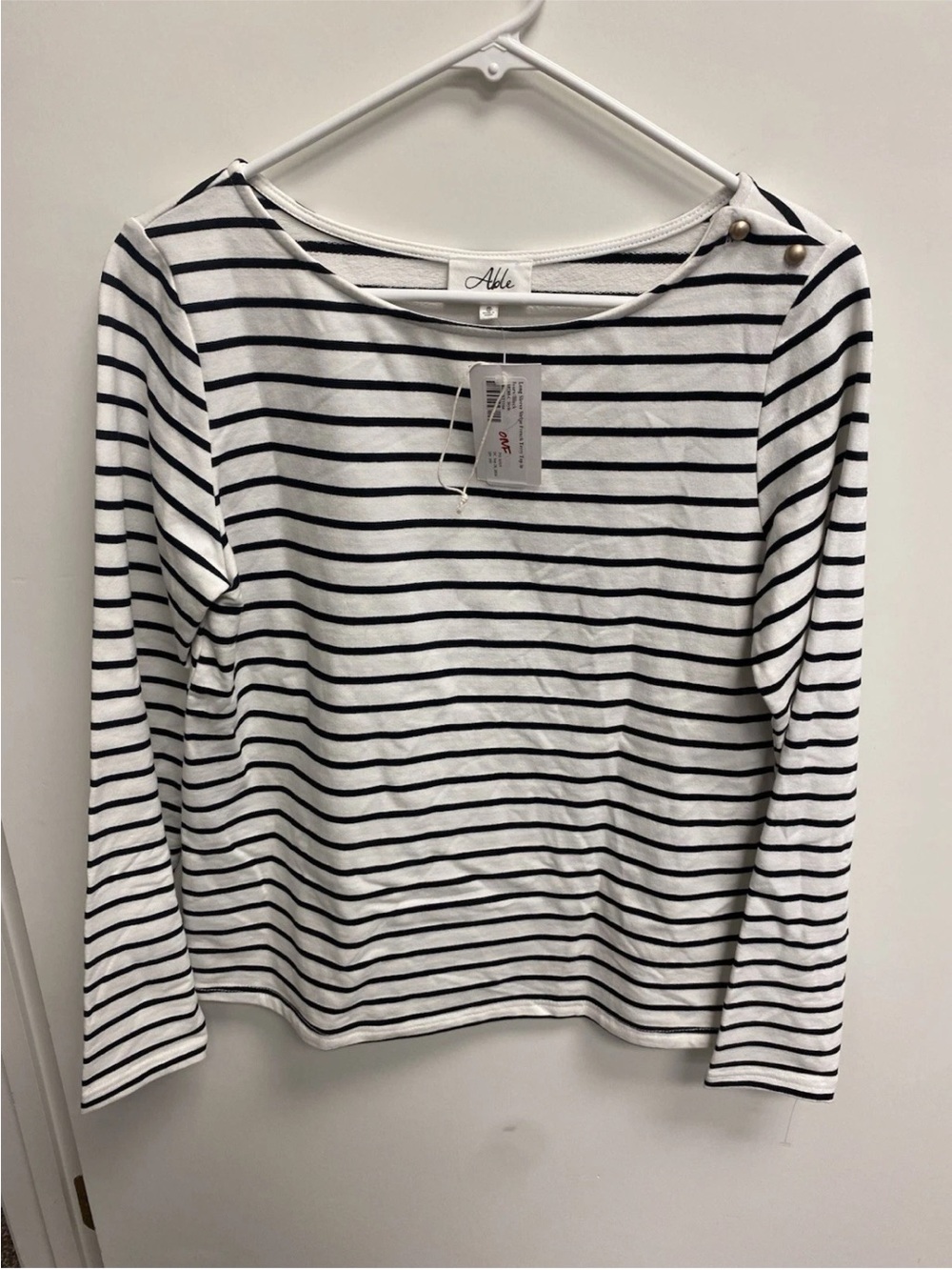 Able Striped Boatneck Long Sleeve Top in White and Black